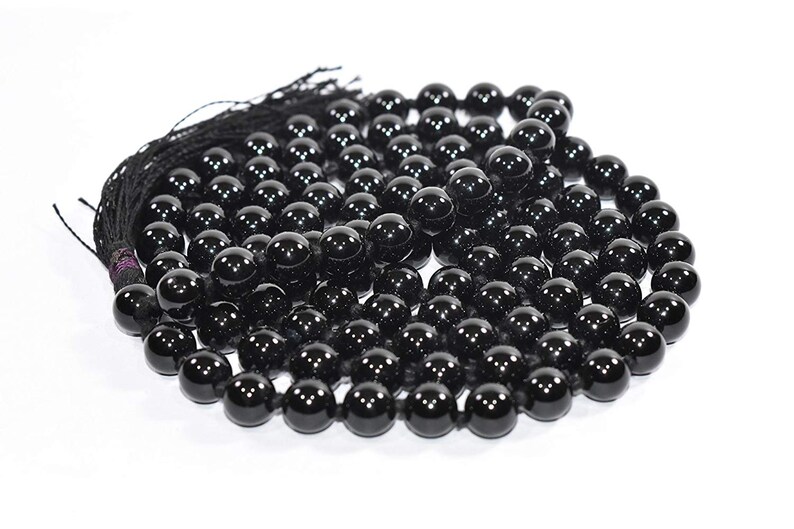 Black Tourmaline Knotted Mala Beads Reiki Healing and Vastu Traditional Knotted 108 Meditation Mala Necklace Yoga Modern Jewelry Minimal
