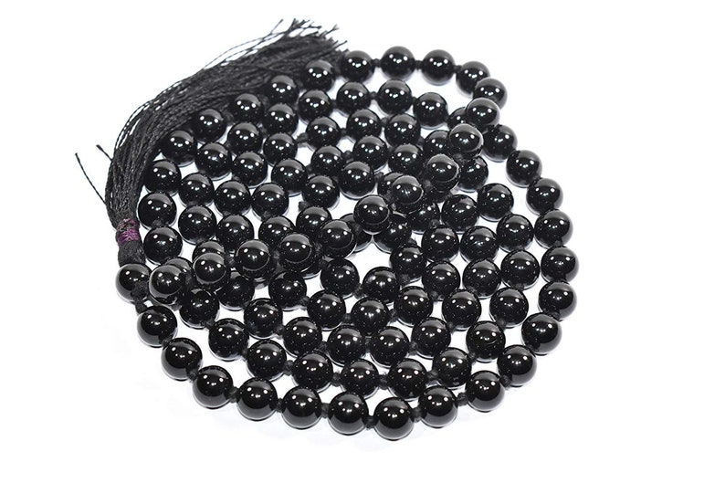 Black Tourmaline Knotted Mala Beads Reiki Healing and Vastu Traditional Knotted 108 Meditation Mala Necklace Yoga Modern Jewelry Minimal