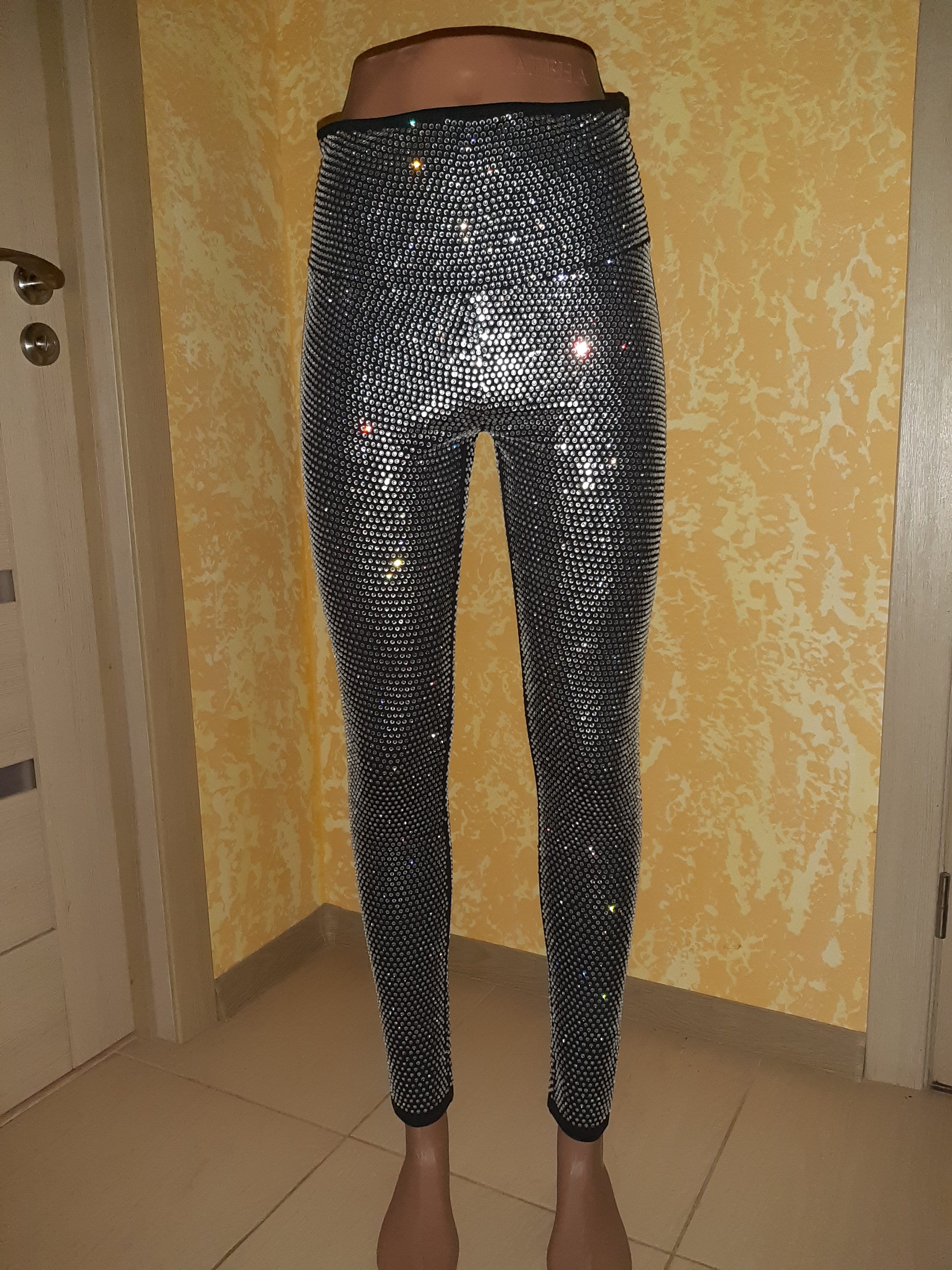 Leggings Women Black Rhinestone leggings Crystals front and Etsy