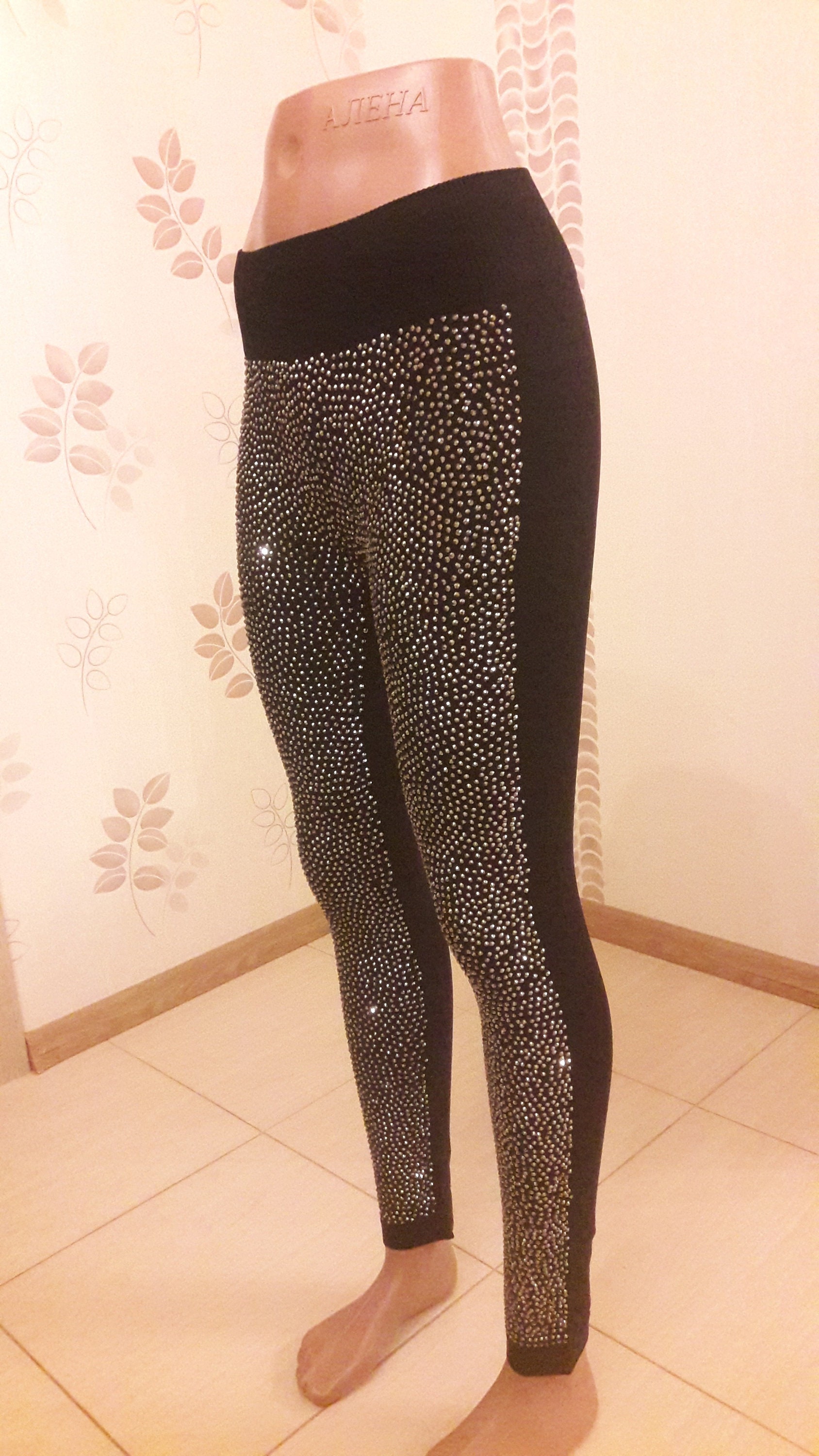 Crystal leggings Women Black Rhinestone leggings Bling Shiny Etsy