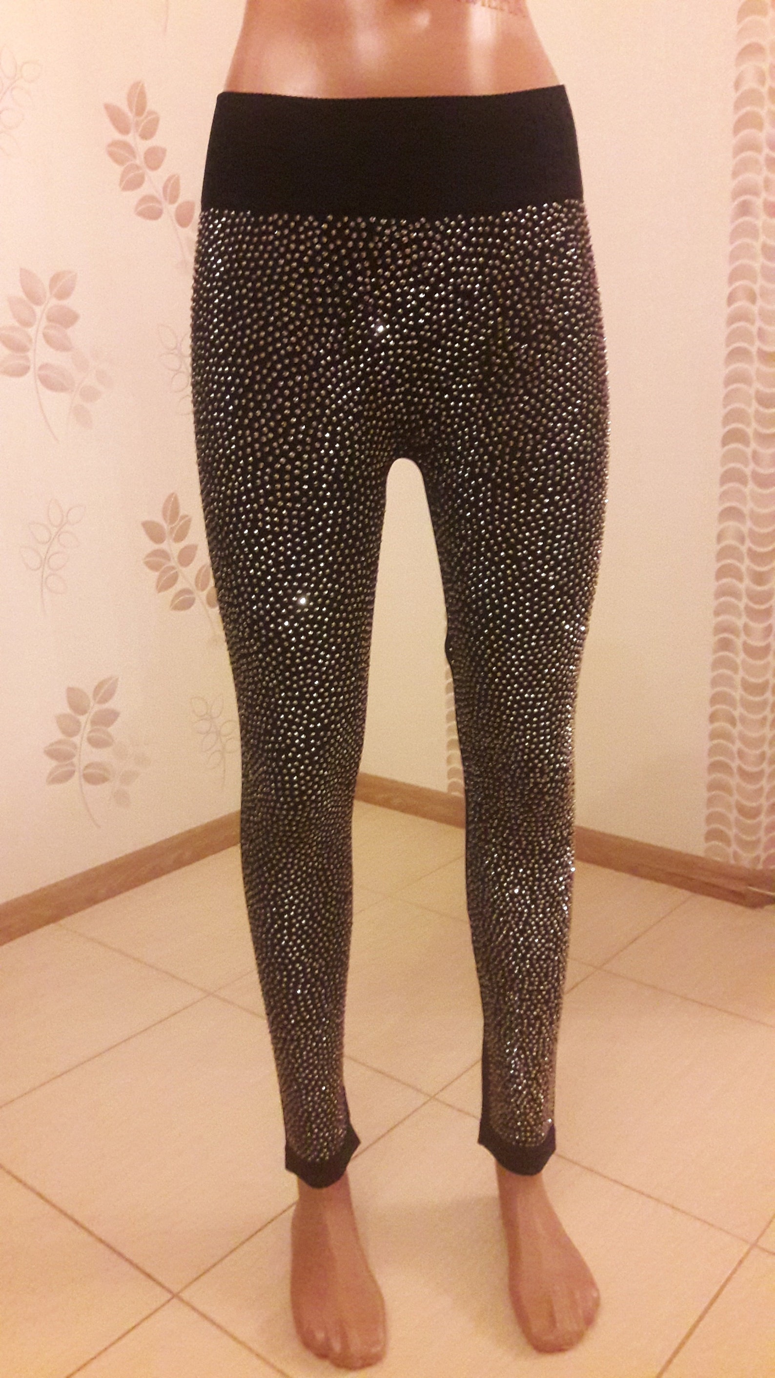 Crystal leggings Women Black Rhinestone leggings Bling Shiny Etsy