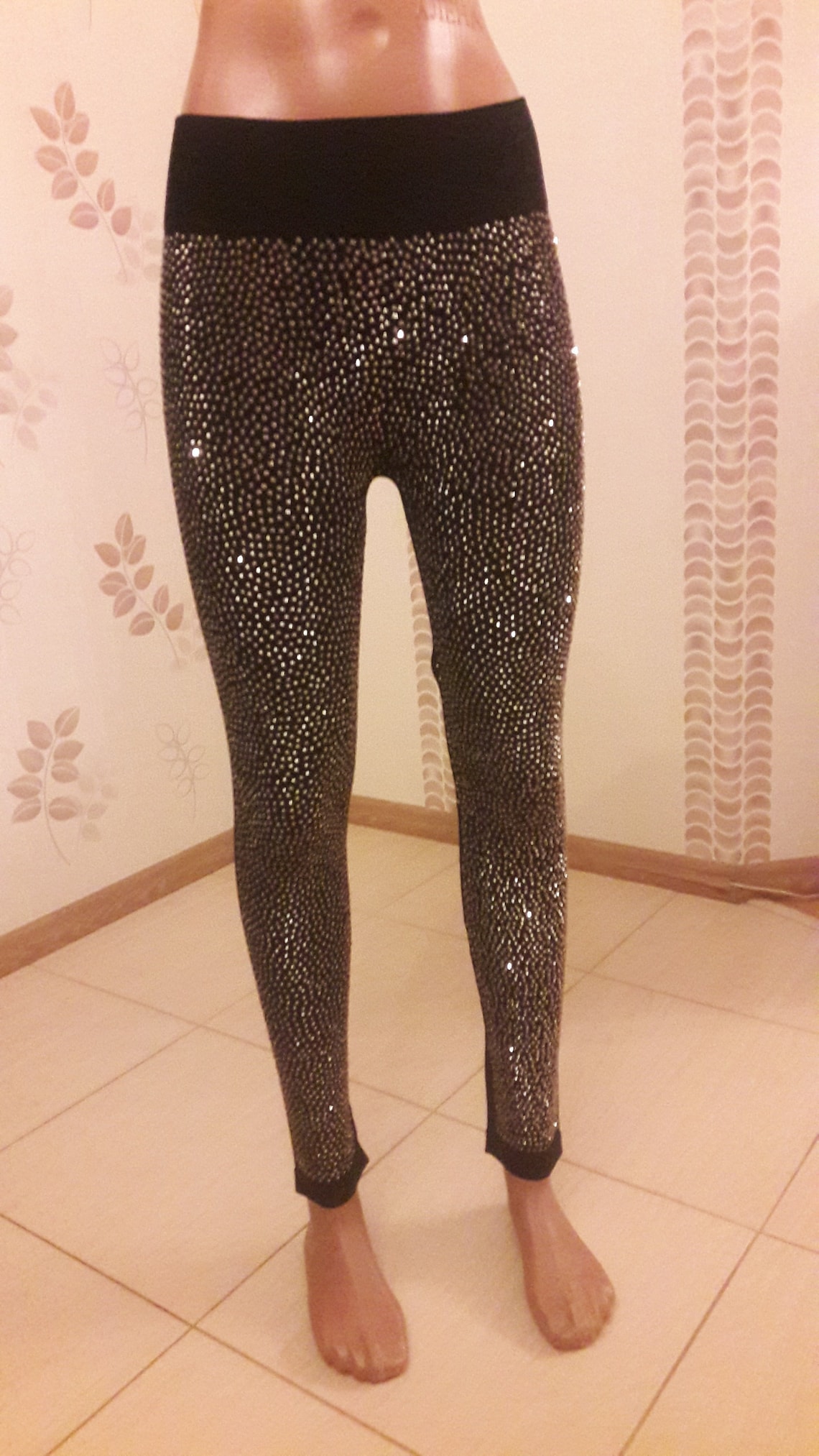 Crystal leggings Women Black Rhinestone leggings Bling Shiny Etsy