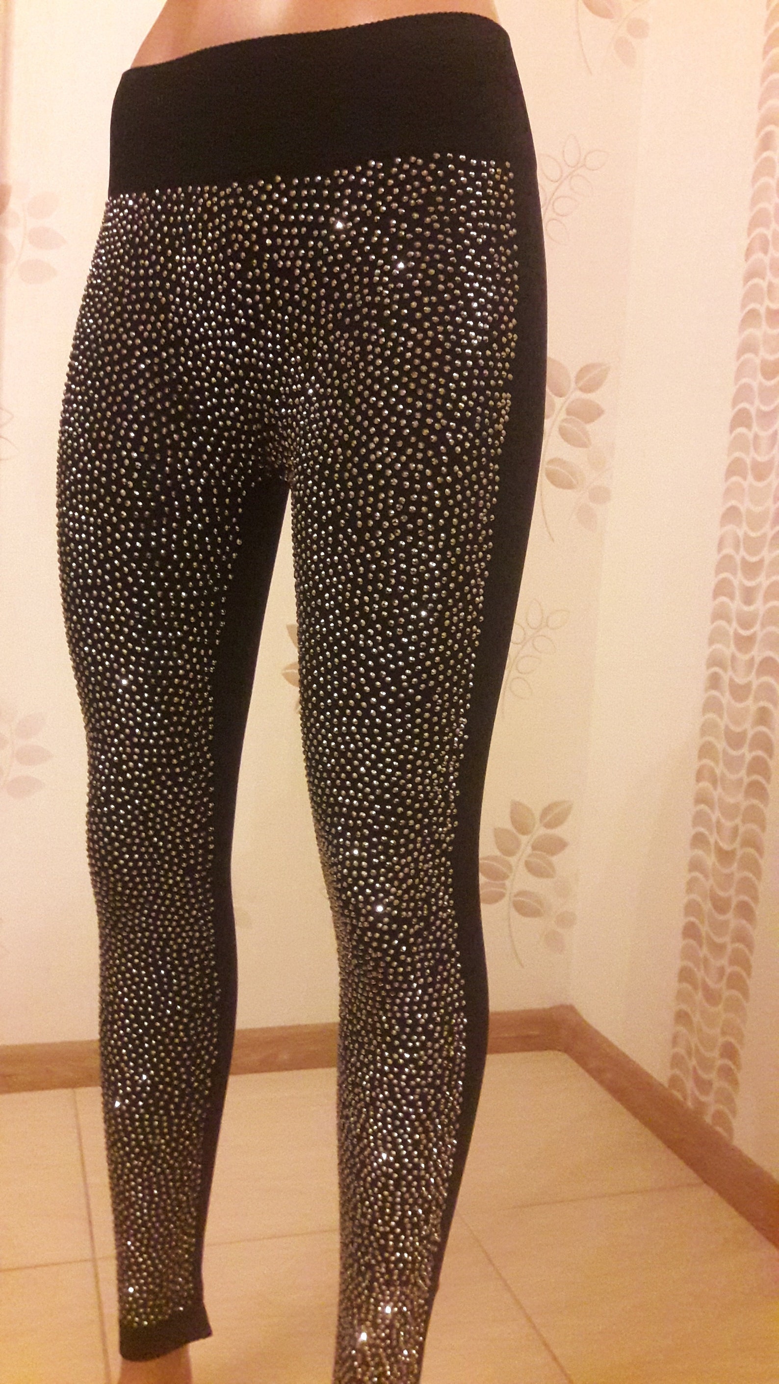Crystal leggings Women Black Rhinestone leggings Bling Shiny Etsy