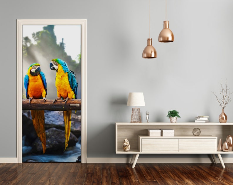 Removable Home Decor Door Sticker Self Adhesive Decal Animals Macaw parrots DS/_1958