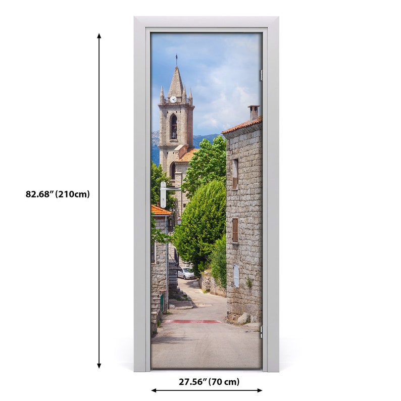 Self adhesive Door wrap removable Peel /& Stick Architecture village street  DS/_1945