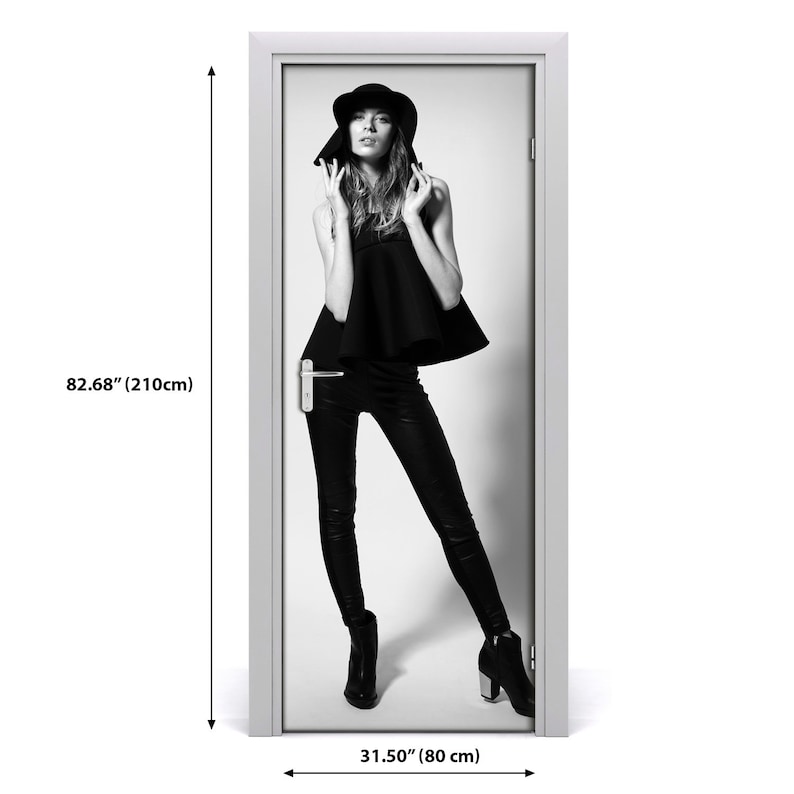 Self adhesive Door wrap removable Peel /& Stick Decal People Woman in black DS/_2088