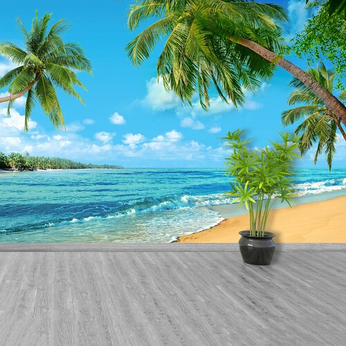 Palm and Tropical Beach Large Wall Mural Selfadhesive Etsy