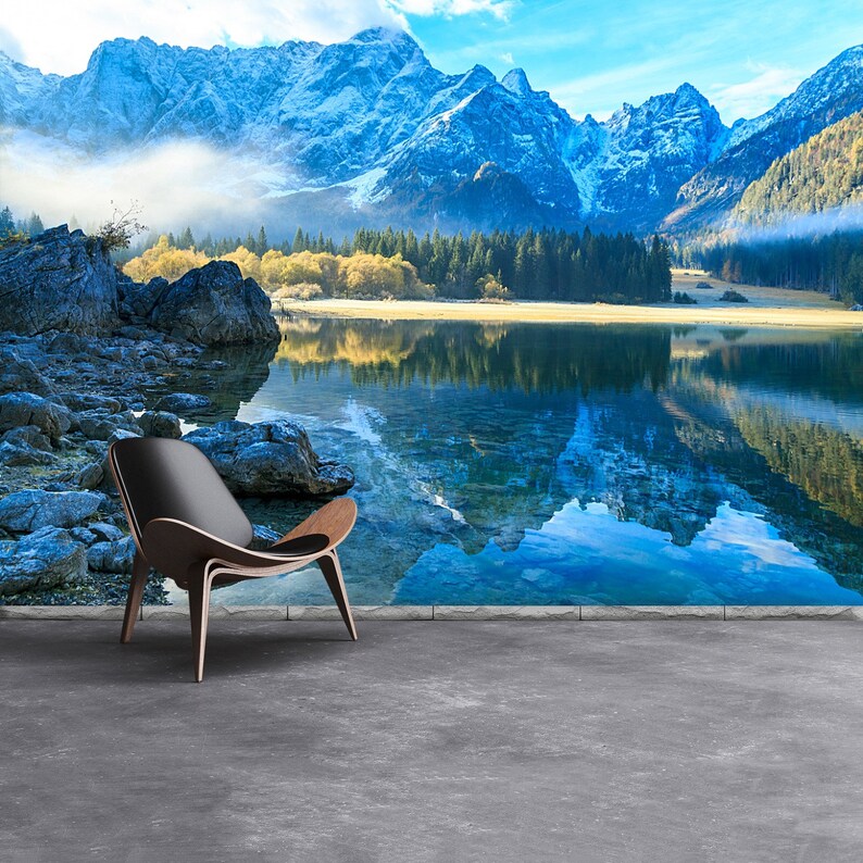 Lake Mountains Peel and Stick or Classic Glue Wallpaper - Etsy