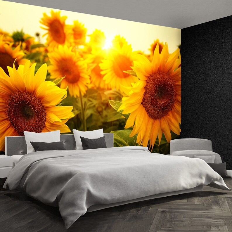 Sunflowers Adhesivie or Traditional Wall Mural Wallpaper Etsy