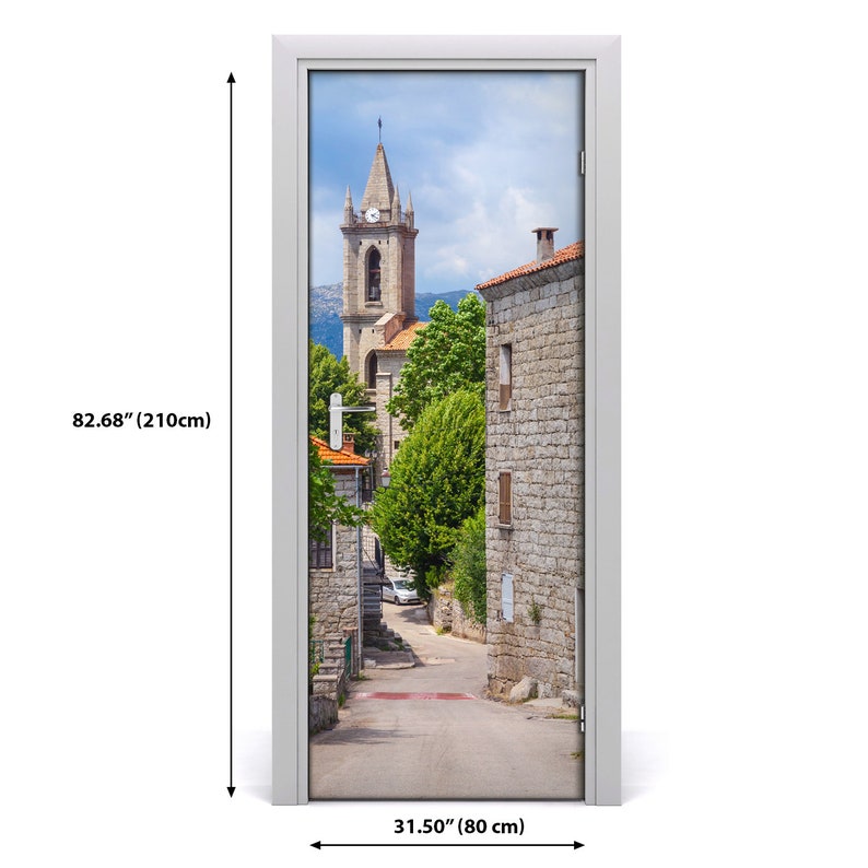 Self adhesive Door wrap removable Peel /& Stick Architecture village street DS/_1945