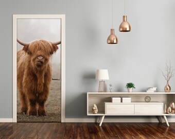 Bubble Free Door wrap , Home Decoration ,Self Adhesive Animals Highland cow  DS_1974