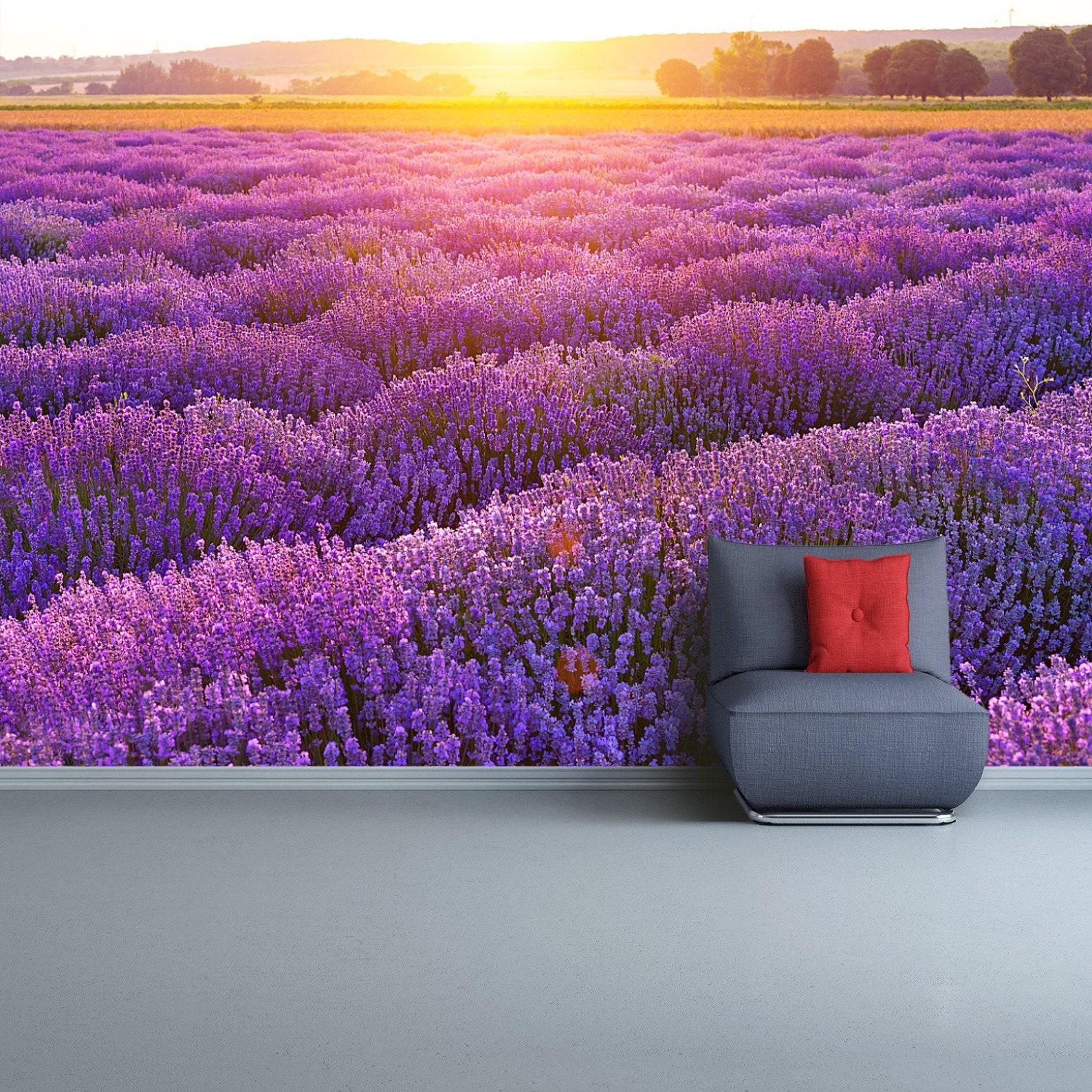 Lavender field peel&stick or non-woven mural wallpaper | Etsy
