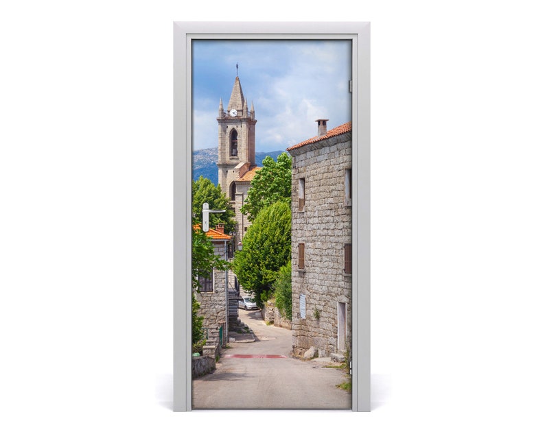 Self adhesive Door wrap removable Peel /& Stick Architecture village street DS/_1945