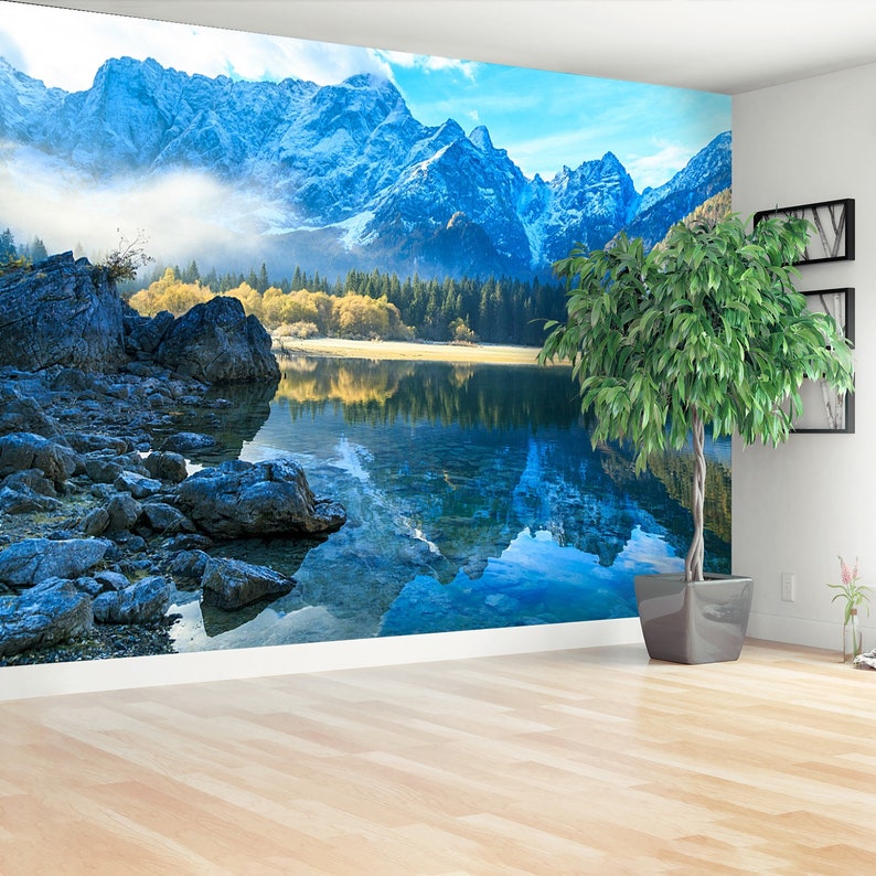 Lake Mountains Peel and Stick or Classic Glue Wallpaper - Etsy