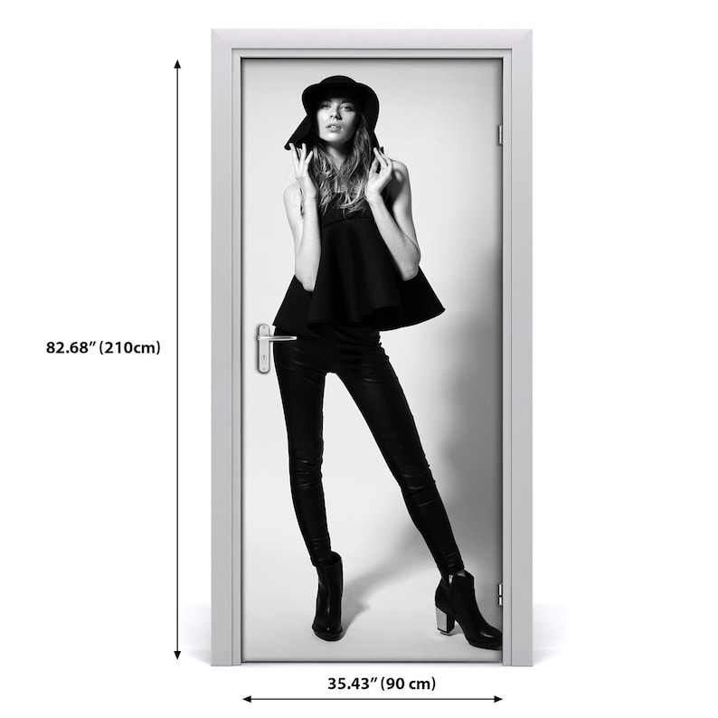 Self adhesive Door wrap removable Peel /& Stick Decal People Woman in black DS/_2088