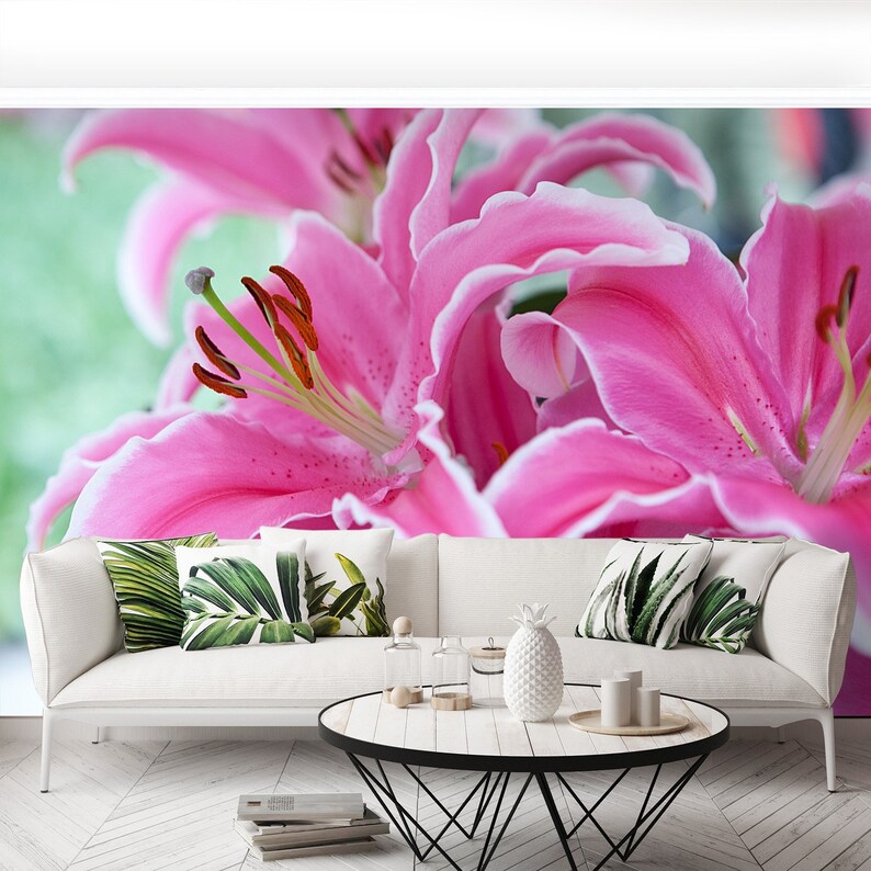 Pink Lily Removable or Traditional Wall Mural Wallpaper Pink Etsy