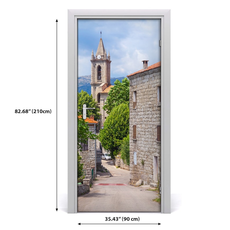 Self adhesive Door wrap removable Peel /& Stick Architecture village street DS/_1945