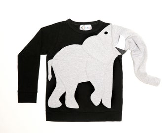 Sudadera Luanimals elefante negro gris algodón