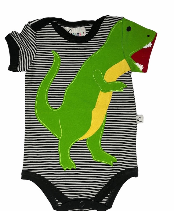 Babybody Dino David von Luanimals - Baumwollbody in grün mit süßem Dinosauriermotiv