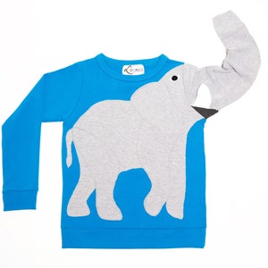 Pullover mit einzigartigem Motiv Elefant Luanimals aus Baumwoll-Jersey - Farbe blau grau