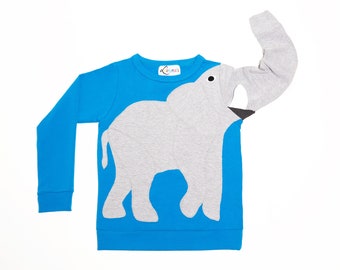 Pull éléphant Luanimals bleu gris coton