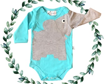 Baby rompertje olifant Eli van Luanimals in lichtblauwe katoenen jersey - perfect cadeau voor geboorte en verjaardag