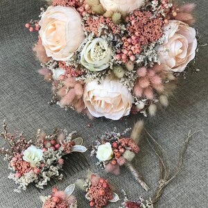 12&quot; Salmon & Pink Dried Flower Bouquet: Handmade Bridal Wedding