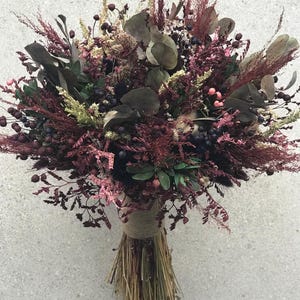 Elegant Burgundy Dried Flower 12&quot; Bridal Bouquet and Accessories