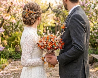 Vibrant Colorful Dried Flower Bridal Bouquet