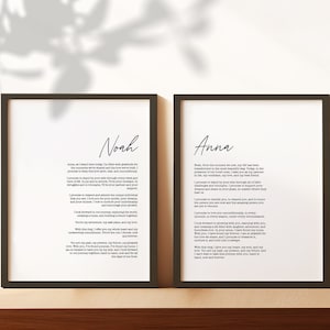 Personalized Wedding Vows Prints, Set of 2, Gift for Wedding Anniversary, Matching His and Hers Wedding Vows, Wedding Gift, Christmas Gift