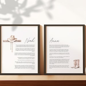 Set of 2 Custom Wedding Vows Art Prints, Country Wedding, Personalized Marriage Vows, Wall Decor, Wedding Anniversary Gift, Farmhouse