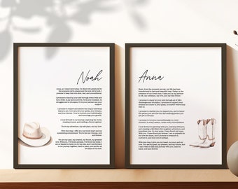 Ślubne przysięgi artystyczne wydruki, zestaw 2 ślubów wiejskich, spersonalizowane przysięgi małżeńskie, dekoracja ścienna, prezent na rocznicę ślubu prezent świąteczny dom wiejski