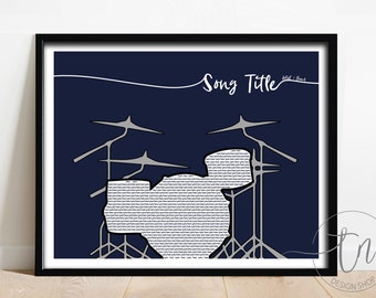 Spersonalizowany tekst piosenki z nadrukiem perkusyjnym, prezent urodzinowy dla niego, prezent dla muzyka-perkusisty, plakat z tekstem perkusyjnym, sztuka ścienna z muzyką