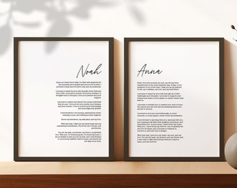Spersonalizowane wydruki przysięgi małżeńskiej, zestaw 2 sztuk, prezent na rocznicę ślubu, pasujące do przysięgi małżeńskiej dla niego i dla niej, prezent ślubny, prezent świąteczny