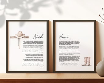 Zestaw 2 niestandardowych wydruków artystycznych ślubnych, ślub wiejski, spersonalizowane śluby małżeńskie, dekoracja ścienna, prezent na rocznicę ślubu, dom wiejski