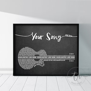 Song Lyrics Guitar Print Music Wall Art Birthday Gift for Men Husband Dad Mom First Dance Song Anniversary Gift Guitar Poster Musician Gift