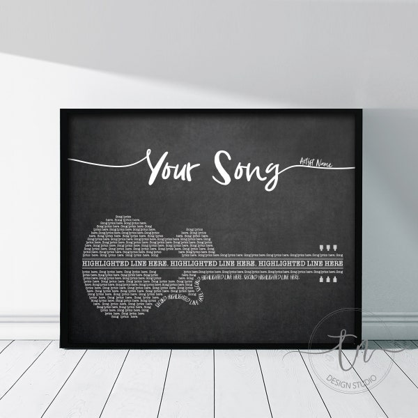 Song Lyrics Guitar Print Music Wall Art Birthday Gift for Men Husband Dad Mom First Dance Song Anniversary Gift Guitar Poster Musician Gift