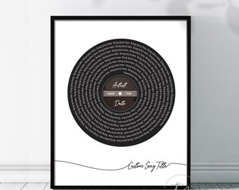 Spersonalizowany wydruk tekstu piosenki na pierwszy taniec, rocznicę ślubu, urodziny, spersonalizowaną grafikę ścienną, prezent muzyczny dla mężczyzn, męża, taty, mamy i teścia