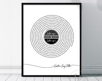 Spersonalizowany wydruk tekstu piosenki na płytę na pierwszy taniec, spersonalizowana sztuka ścienna, prezent na rocznicę ślubu, wyjątkowy prezent dla mężczyzn, męża, żony, taty i mamy
