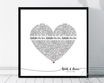 Personalized Heart Lyrics Print Anniversary Gift First Dance Wedding Song Birthday Gift Boyfriend Husband Mom Custom Vows Keepsake Present