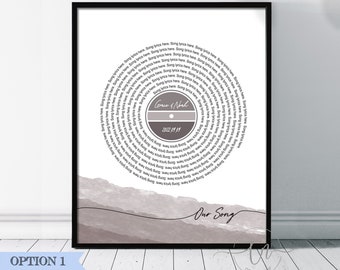 Spersonalizowany tekst piosenki na płycie winylowej, spersonalizowany prezent muzyczny na pierwszy taniec, sztuka ścienna w studiu, prezent na rocznicę, prezent dla mężczyzny, męża i ojca