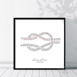 Song lyrics wedding vows print first dance song infinity design unique wall art 1st anniversary paper gift for husband wife Valentine's Day