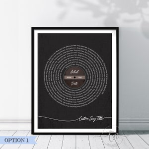 Custom Song Lyrics Record Print Personalized Music Gift for First Dance Birthday Anniversary Present for Men Husband Father Unique Wall Art