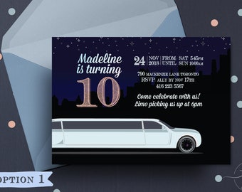 Zaproszenie na imprezę limuzyną, zaproszenie na imprezę z piżamą, urodziny dziewczyny, wieczór panieński, spersonalizowany wydruk, impreza VIP, spersonalizowane urodziny limuzyny