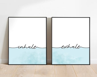 Zestaw 2 plakatów z motywem jogi, grafika ścienna do sypialni, dekoracja studia jogi, prezent dla instruktora jogi, nadruk „Oddychaj”, dekoracja sypialni, pilates