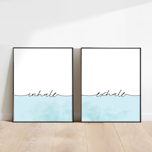 Stampa Inhale Exhale, Set di 2, Poster Yoga, Arte della parete della camera da letto, Decorazione dello studio di yoga, Regalo per istruttore di yoga, Stampa del respiro, Decorazione della camera da letto, Pilates