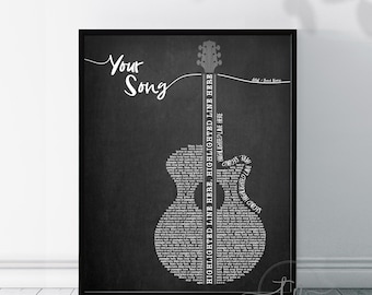 Spersonalizowany tekst piosenki, wydruk gitary, muzyka, sztuka ścienna, prezent urodzinowy dla mężczyzn, prezent rocznicowy dla męża, żony, ojca, taty, mamy, plakat z gitarą