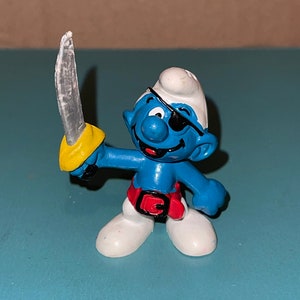 Smurfs Pirate Smurf Eye Patch Sword Vintage Figurine PVC Toy