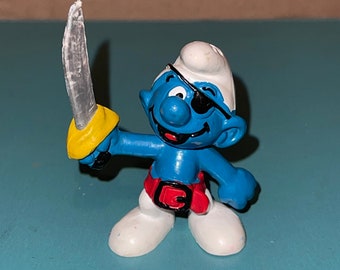Smurfs Pirate Smurf Eye Patch Sword Vintage Figurine PVC Toy