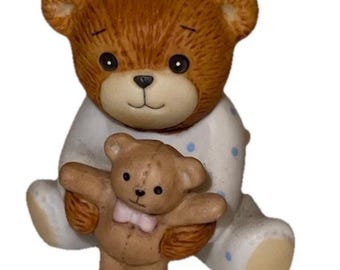 Lucy & Me Teddy Bear Holding Teddy Bear Ceramic Enesco Figurine